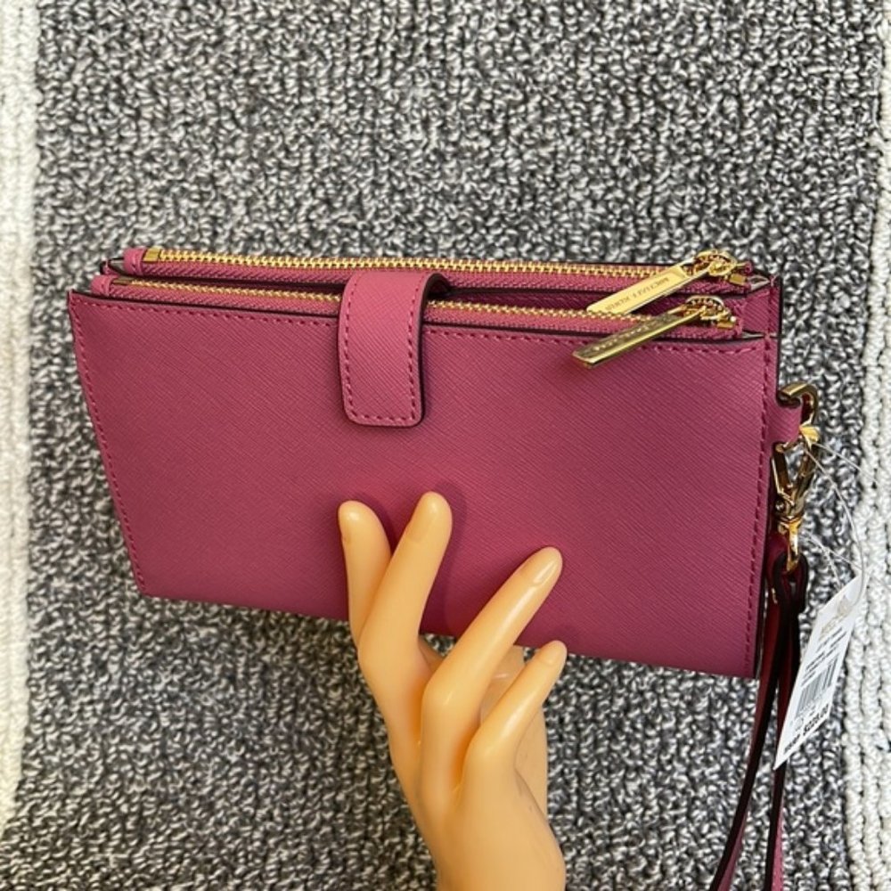 Michael Kors Jet Set Travel Large Double Zip Wristlet Wallet Rosewood Leather - Picture 7 of 16